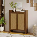 Mueble Zapatero de Ratan Alto de 42.5 con Puertas, Organizador de Zapatos de 6 Niveles con Estantes Ajustables, Independiente para Entrada, Pasillo, Nogal