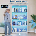 Vitrina de Cristal de 4 Niveles con Luces LED, Vitrina de Coleccionismo con Puertos de Carga y Sensor de Movimiento, Estantes de Almacenamiento para Coleccionables