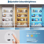 Vitrina de Cristal de 4 Niveles con Luces LED, Vitrina de Coleccionismo con Puertos de Carga y Sensor de Movimiento, Estantes de Almacenamiento para Coleccionables