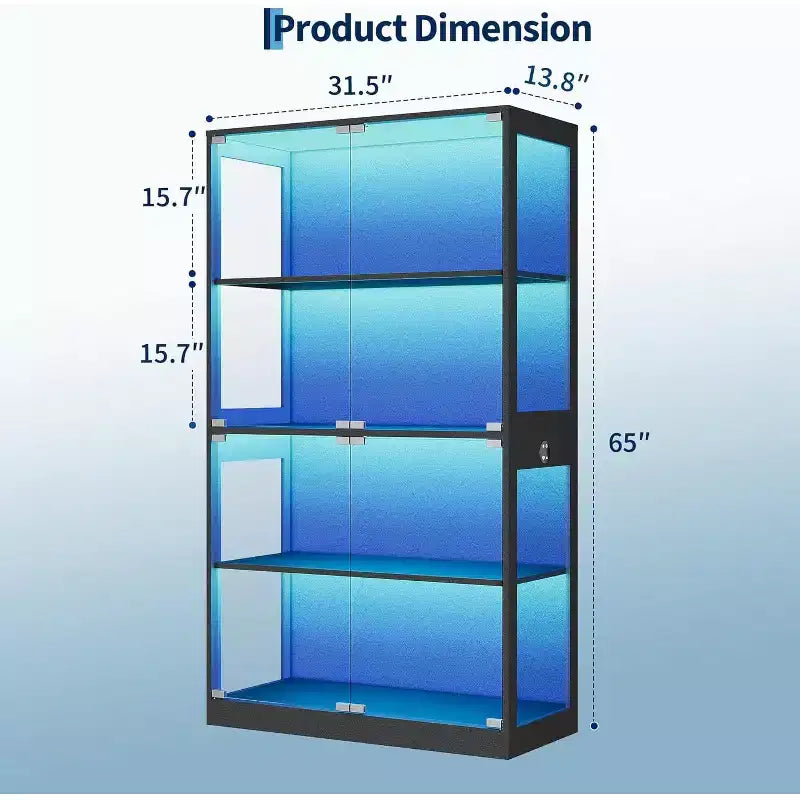 Vitrina de Cristal de 4 Niveles con Luces LED, Vitrina de Coleccionismo con Puertos de Carga y Sensor de Movimiento, Estantes de Almacenamiento para Coleccionables