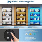 Vitrina de Cristal de 4 Niveles con Luces LED, Vitrina de Coleccionismo con Puertos de Carga y Sensor de Movimiento, Estantes de Almacenamiento para Coleccionables