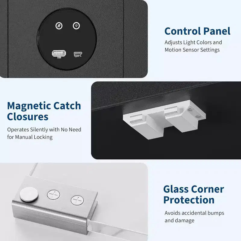 Vitrina de Cristal de 4 Niveles con Luces LED, Vitrina de Coleccionismo con Puertos de Carga y Sensor de Movimiento, Estantes de Almacenamiento para Coleccionables