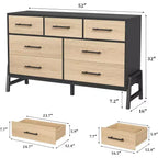 Armario de almacenamiento de 52 pulgadas con 7 cajones, alacena de madera con tiradores y patas de metal, organizador independiente para sala de estar, dormitorio, oficina