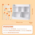 Estantería de almacenamiento de juguetes para niños con 5 compartimentos, organizador de juguetes de madera para habitación de niños, sala de juegos, guardería y jardín de infancia, color blanco