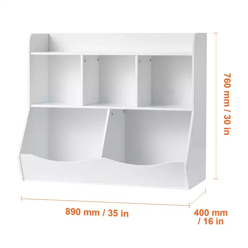 Estantería de almacenamiento de juguetes para niños con 5 compartimentos, organizador de juguetes de madera para habitación de niños, sala de juegos, guardería y jardín de infancia, color blanco