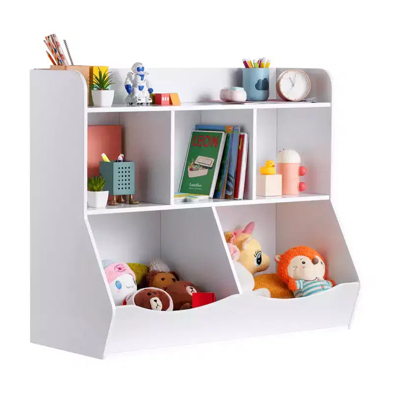 Estantería de almacenamiento de juguetes para niños con 5 compartimentos, organizador de juguetes de madera para habitación de niños, sala de juegos, guardería y jardín de infancia, color blanco