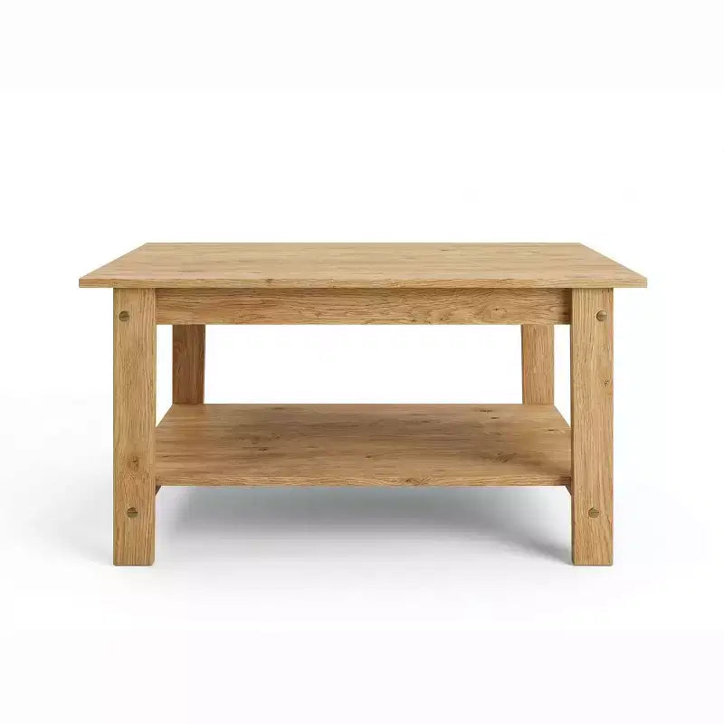 Mesa de centro rectangular Acekool pequeña de 2 niveles, mesa auxiliar de aglomerado de madera con estante de almacenamiento, rústica moderna de granja, colores surtidos