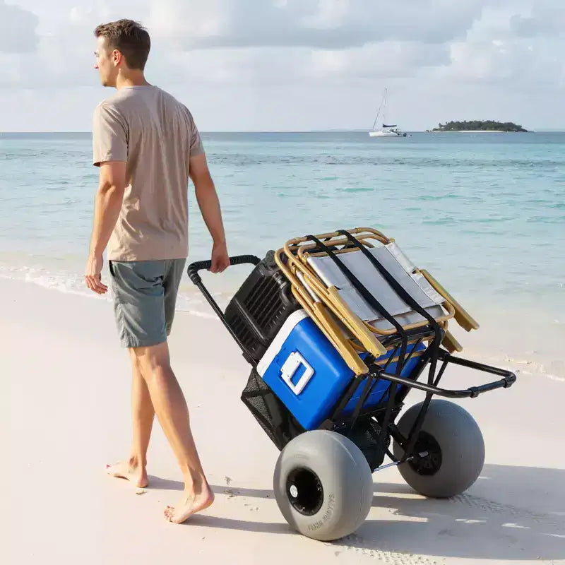 Carro de playa VEVOR con ruedas grandes para arena, plataforma de carga de 45 x 38 cm, carro de arena plegable con ruedas de globo de 30 cm, capacidad de carga de 75 kg, negro