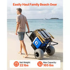 Carro de playa VEVOR con ruedas grandes para arena, plataforma de carga de 45 x 38 cm, carro de arena plegable con ruedas de globo de 30 cm, capacidad de carga de 75 kg, negro