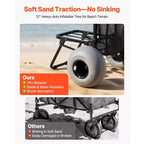 Carro de playa VEVOR con ruedas grandes para arena, plataforma de carga de 45 x 38 cm, carro de arena plegable con ruedas de globo de 30 cm, capacidad de carga de 75 kg, negro