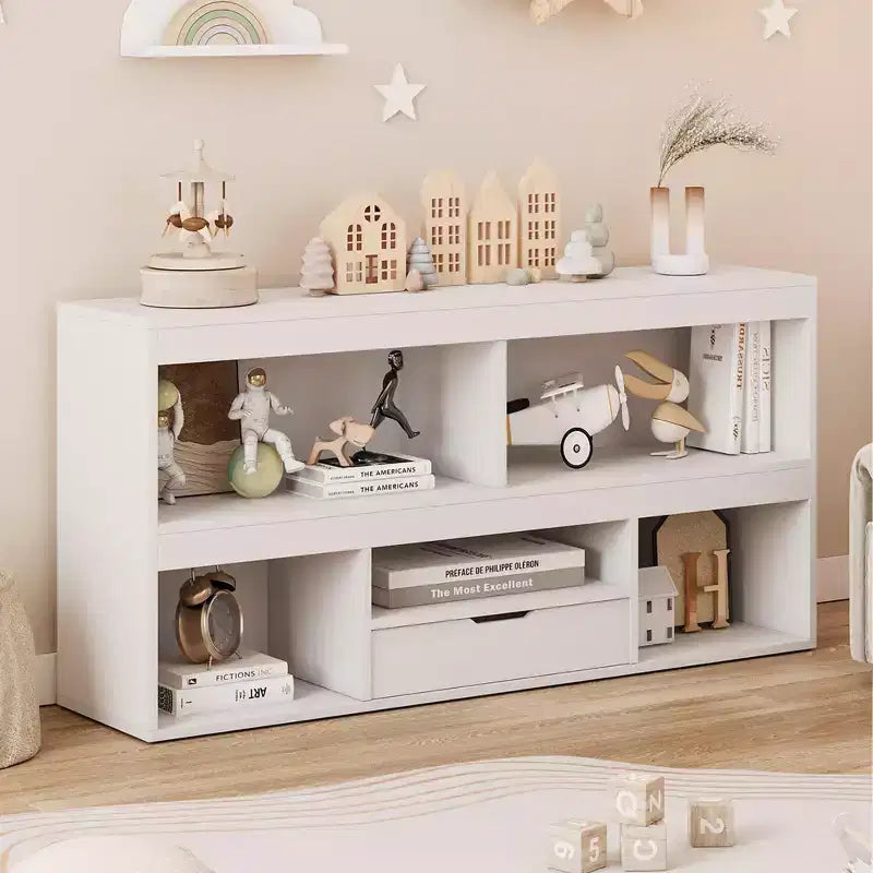 Estantería de madera para niños, estantería Montessori de 5 secciones, mueble organizador de juguetes, estantería de 2 niveles para habitación de niños, guardería, aula, sala de juegos