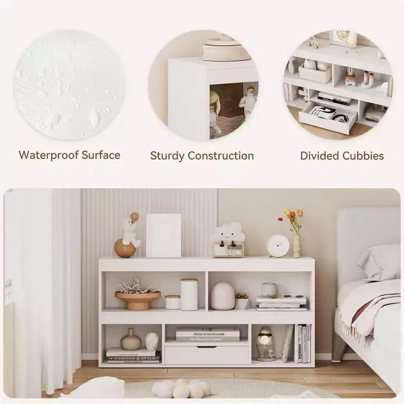 Estantería de madera para niños, estantería Montessori de 5 secciones, mueble organizador de juguetes, estantería de 2 niveles para habitación de niños, guardería, aula, sala de juegos
