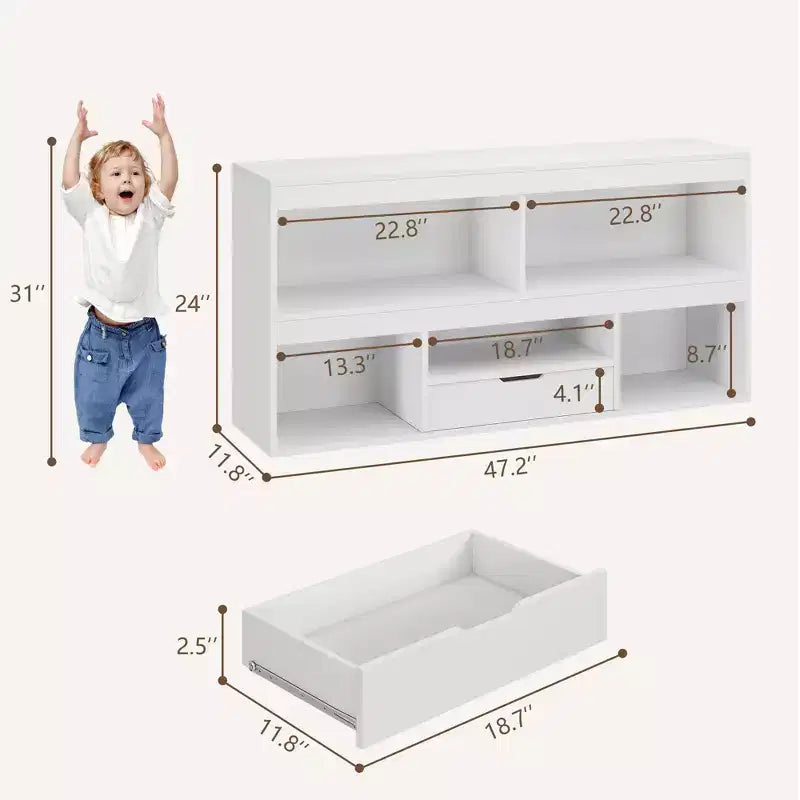 Estantería de madera para niños, estantería Montessori de 5 secciones, mueble organizador de juguetes, estantería de 2 niveles para habitación de niños, guardería, aula, sala de juegos