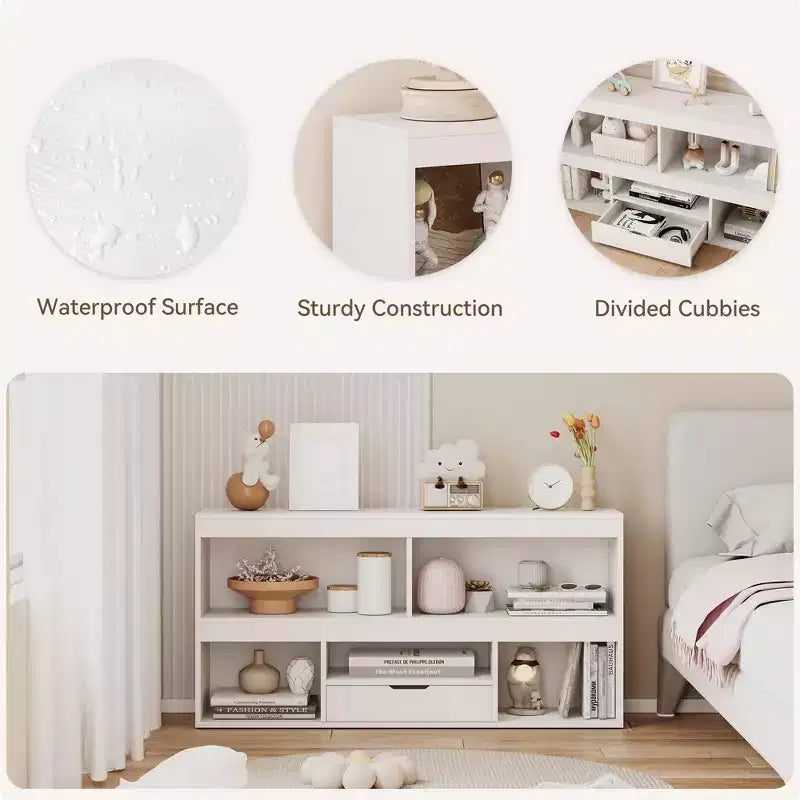 Estantería de madera para niños, estantería Montessori de 5 secciones, mueble organizador de juguetes, estantería de 2 niveles para habitación de niños, guardería, aula, sala de juegos