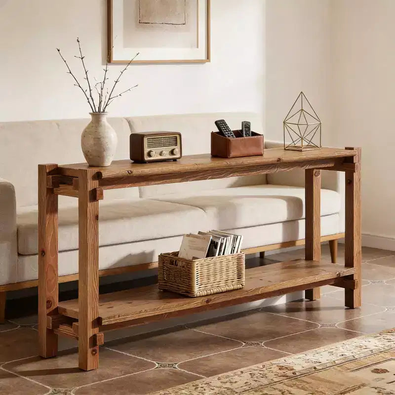 GDFStudio Nikolai Mesa Consola de Vestíbulo Rectangular de Madera Rústica de 2 Niveles