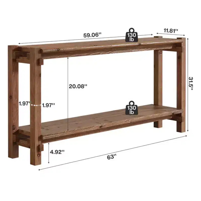 GDFStudio Nikolai Mesa Consola de Vestíbulo Rectangular de Madera Rústica de 2 Niveles