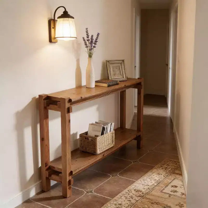 GDFStudio Nikolai Mesa Consola de Vestíbulo Rectangular de Madera Rústica de 2 Niveles