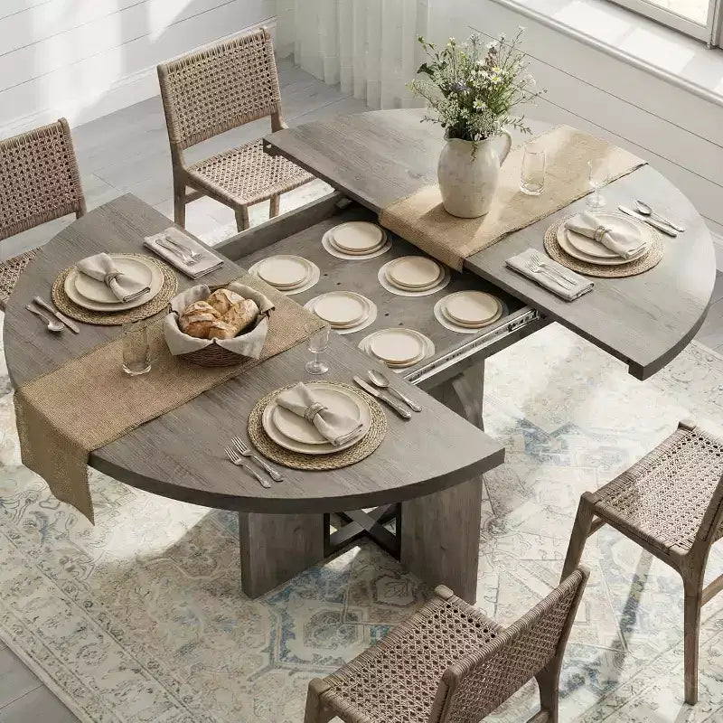 Mesa de comedor extensible de 47 a 63 pulgadas para 4-8 personas, mesa de cocina redonda de madera con patas más anchas, mesa de comedor extensible moderna sin sillas, nogal