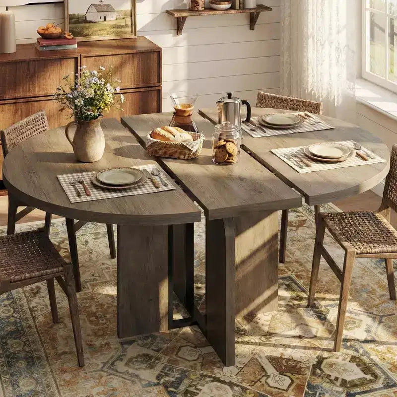 Mesa de comedor extensible de 47 a 63 pulgadas para 4-8 personas, mesa de cocina redonda de madera con patas más anchas, mesa de comedor extensible moderna sin sillas, nogal