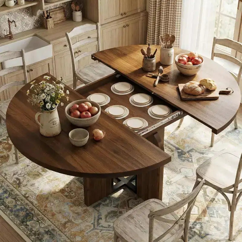 Mesa de comedor extensible de 47 a 63 pulgadas para 4-8 personas, mesa de cocina redonda de madera con patas más anchas, mesa de comedor extensible moderna sin sillas, nogal