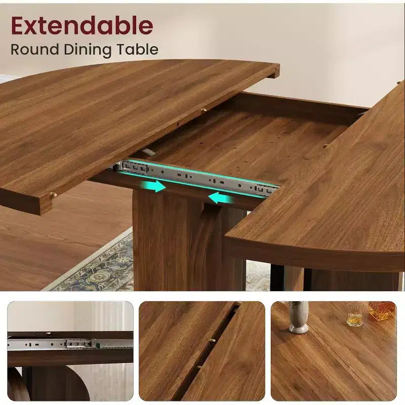 Mesa de comedor extensible de 47 a 63 pulgadas para 4-8 personas, mesa de cocina redonda de madera con patas más anchas, mesa de comedor extensible moderna sin sillas, nogal