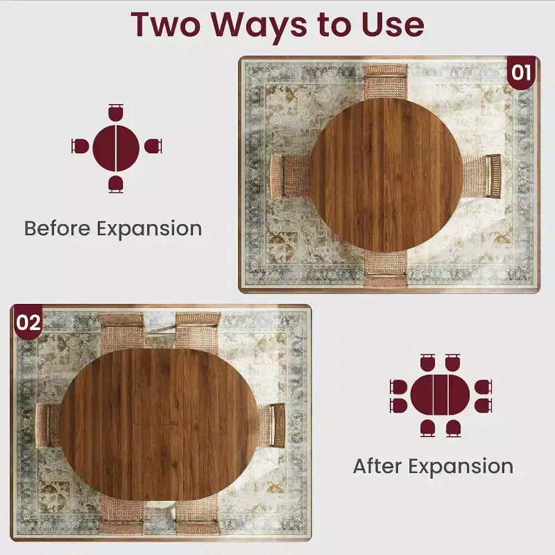 Mesa de comedor extensible de 47 a 63 pulgadas para 4-8 personas, mesa de cocina redonda de madera con patas más anchas, mesa de comedor extensible moderna sin sillas, nogal