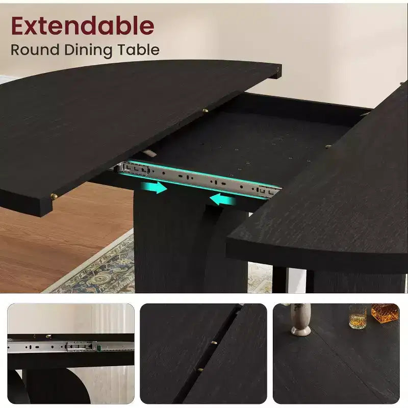 Mesa de comedor extensible de 47 a 63 pulgadas para 4-8 personas, mesa de cocina redonda de madera con patas más anchas, mesa de comedor extensible moderna sin sillas, nogal
