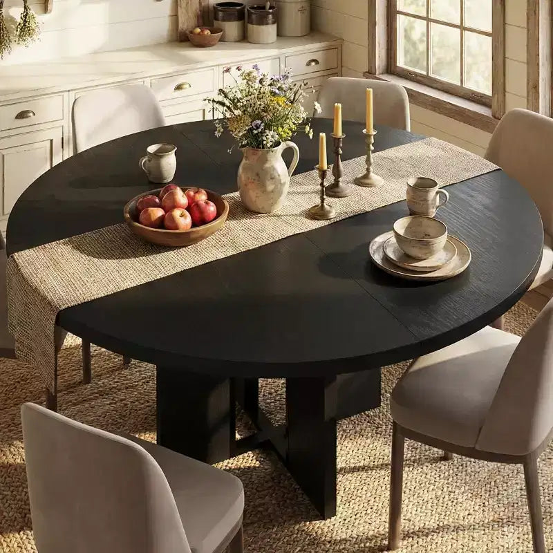 Mesa de comedor extensible de 47 a 63 pulgadas para 4-8 personas, mesa de cocina redonda de madera con patas más anchas, mesa de comedor extensible moderna sin sillas, nogal