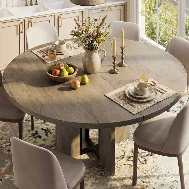 Mesa de comedor extensible de 47 a 63 pulgadas para 4-8 personas, mesa de cocina redonda de madera con patas más anchas, mesa de comedor extensible moderna sin sillas, nogal