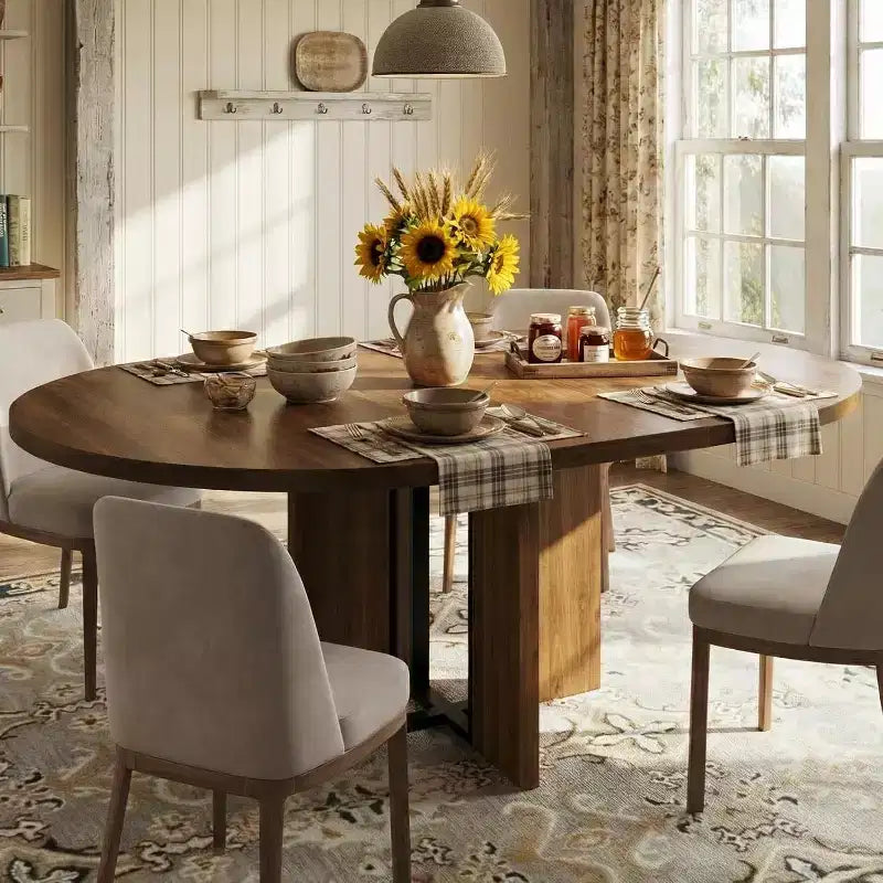 Mesa de comedor extensible de 47 a 63 pulgadas para 4-8 personas, mesa de cocina redonda de madera con patas más anchas, mesa de comedor extensible moderna sin sillas, nogal