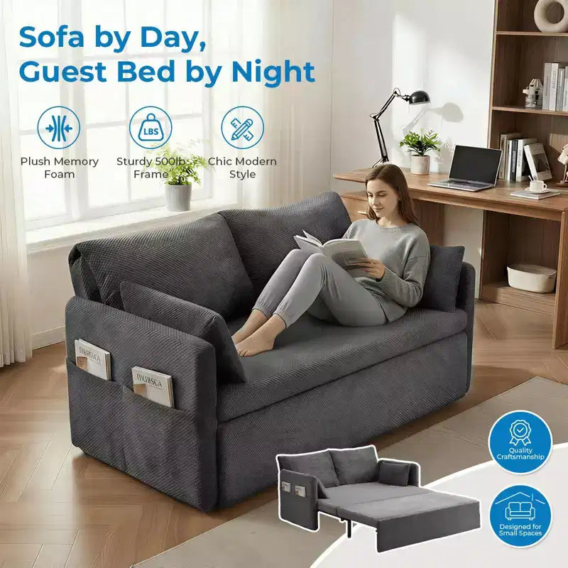 Sofá cama convertible Mjkone con respaldo ajustable, forro polar burbuja, gris