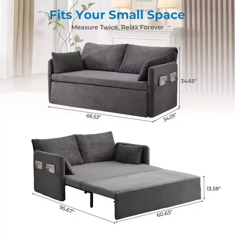 Sofá cama convertible Mjkone con respaldo ajustable, forro polar burbuja, gris