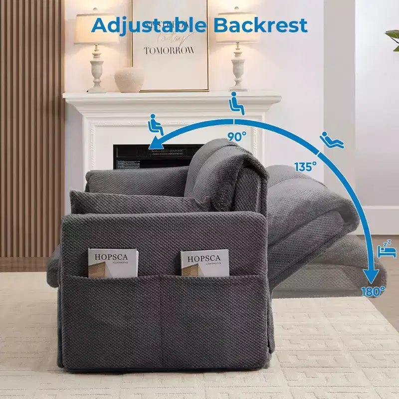 Sofá cama convertible Mjkone con respaldo ajustable, forro polar burbuja, gris