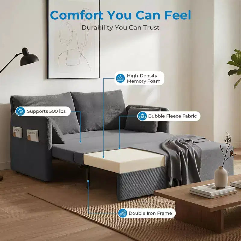 Sofá cama convertible Mjkone con respaldo ajustable, forro polar burbuja, gris