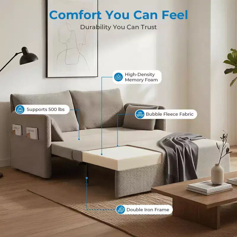 Sofá cama convertible Mjkone con respaldo ajustable, forro polar burbuja, gris