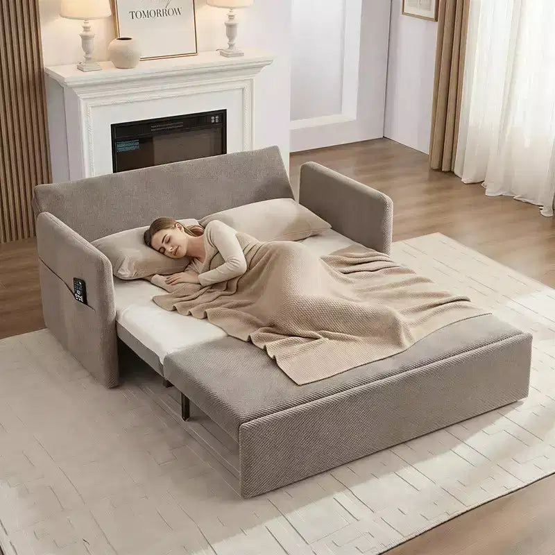 Sofá cama convertible Mjkone con respaldo ajustable, forro polar burbuja, gris