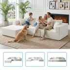 Mjkone Sofá Seccional Modular Grande con Chaise Longue, Corduroy Premium, Apto para Mascotas, Blanco Marfil