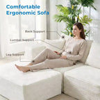 Mjkone Sofá Seccional Modular Grande con Chaise Longue, Corduroy Premium, Apto para Mascotas, Blanco Marfil