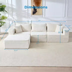 Mjkone Sofá Seccional Modular Grande con Chaise Longue, Corduroy Premium, Apto para Mascotas, Blanco Marfil