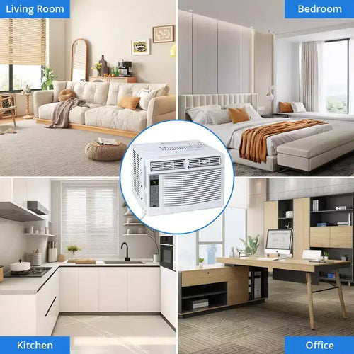 Aire acondicionado de ventana de 6000 BTU, enfría hasta 32,5 metros cuadrados, unidad de aire acondicionado de ventana con control remoto, 3 velocidades de ventilador, modo de reposo, reinicio automático, 115 V/60 Hz, blanco