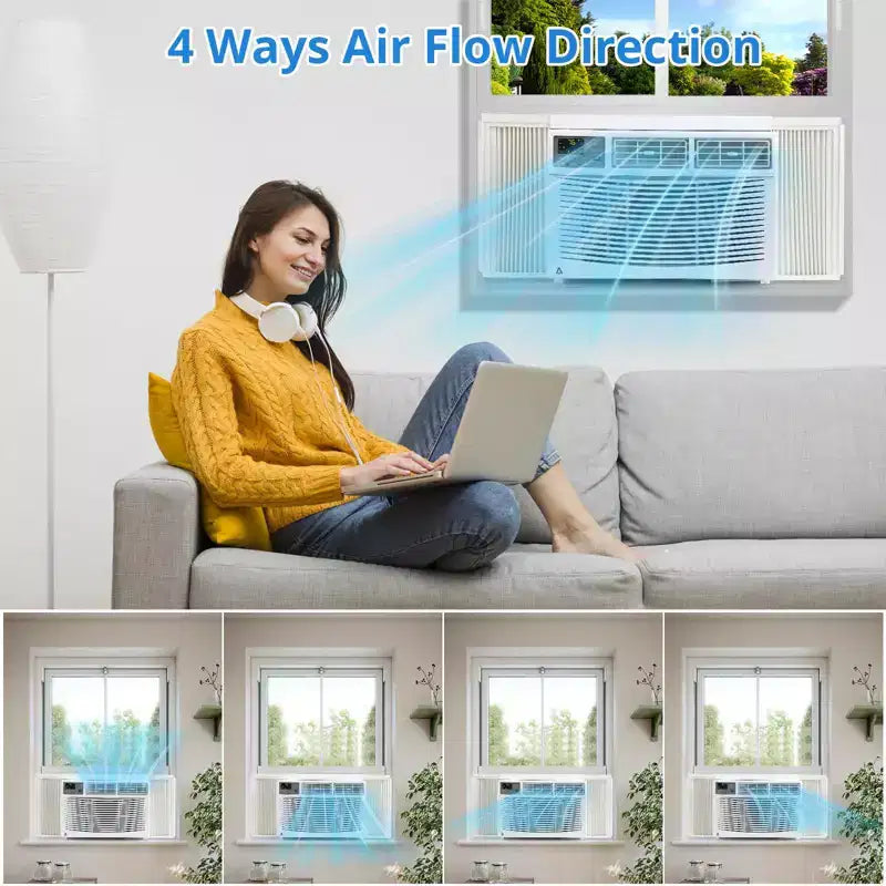 8,000 Btu Window Air Conditioner, Cools Up to 350 Sq. Ft with Cooling, 3 Fan Speed, Window-Mounted Room Ac Window Unit with Remote, Easy Install Kit