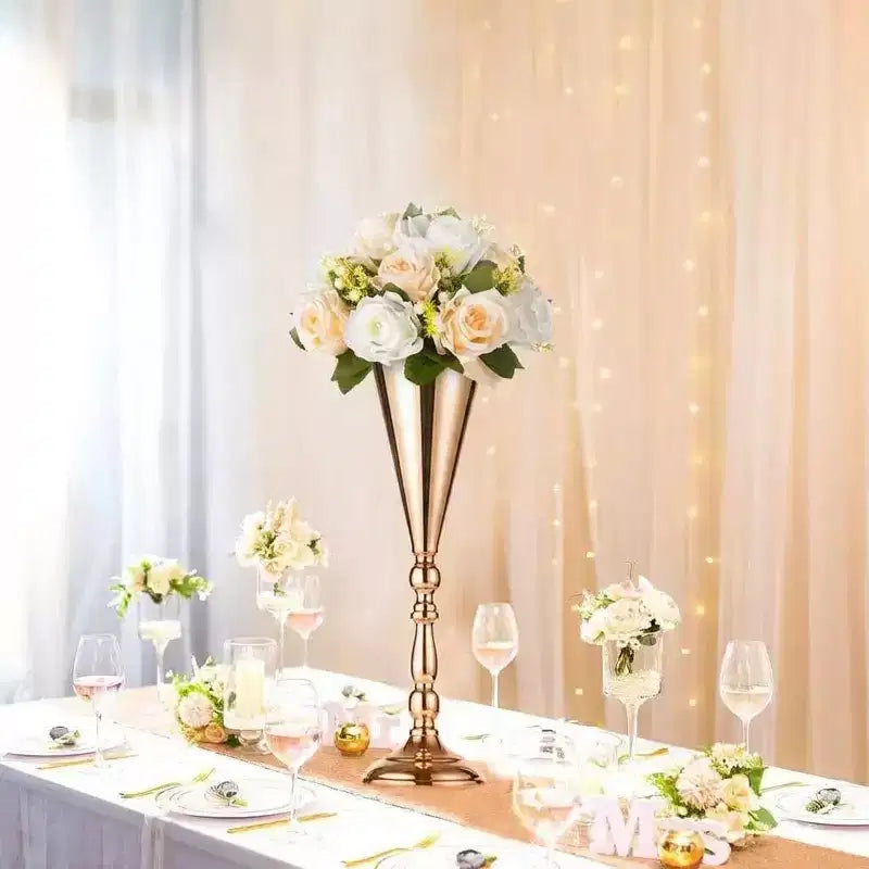 Elegante juego de candelabros de trompeta dorada de 16.5 pulgadas de alto para mesa, jarrón de flores para bodas, aniversarios, decoración del hogar