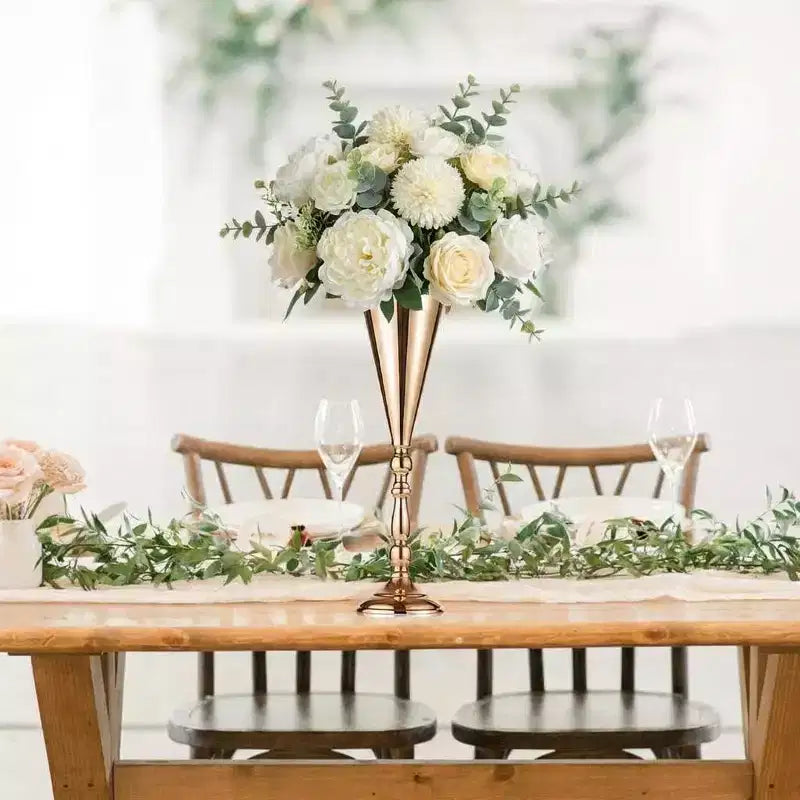 Elegante juego de candelabros de trompeta dorada de 16.5 pulgadas de alto para mesa, jarrón de flores para bodas, aniversarios, decoración del hogar