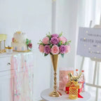 Elegante juego de candelabros de trompeta dorada de 16.5 pulgadas de alto para mesa, jarrón de flores para bodas, aniversarios, decoración del hogar