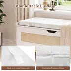 Baúl de almacenamiento de ratán Costway de 39.5" con asiento acolchado, tapa abatible y bisagras de seguridad para dormitorio, dorado y blanco/marrón