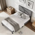 Bed Frame with Upholstered Headboard, King Size Platform Bed Frame with Wooden Slat Support, No Box Spring Needed & Noise Free