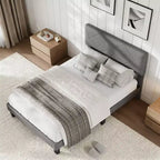 Bed Frame with Upholstered Headboard, King Size Platform Bed Frame with Wooden Slat Support, No Box Spring Needed & Noise Free