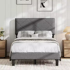 Estructura de cama con cabecero tapizado, base de cama King Size con soporte de listones de madera, no necesita somier y sin ruido