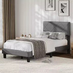 Estructura de cama con cabecero tapizado, base de cama King Size con soporte de listones de madera, no necesita somier y sin ruido