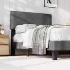 Estructura de cama con cabecero tapizado, base de cama King Size con soporte de listones de madera, no necesita somier y sin ruido
